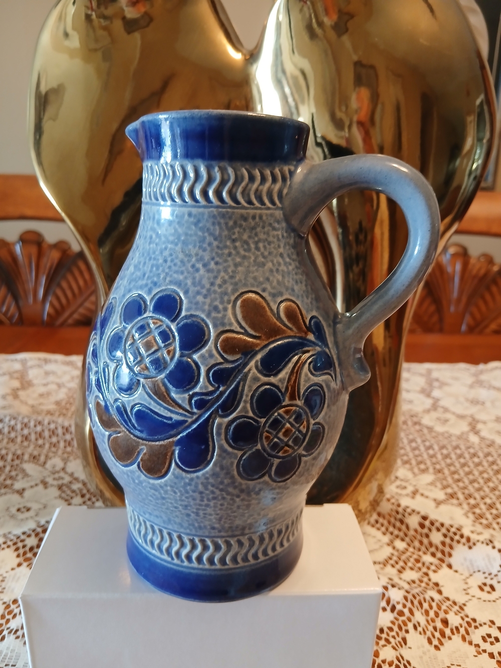 Marzi & Remy German Salt Glazed Stoneware Pitcher Grey & Blue
